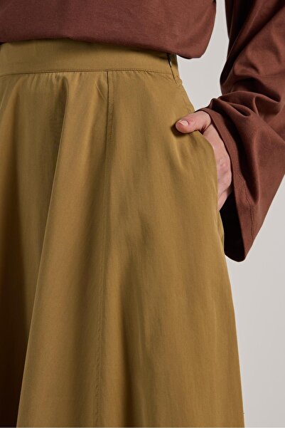 minaaise Γυναικεία Φούστα Λαδί Πράσινη Premium Υφασμάτινη Φούστα Μακριά 30015