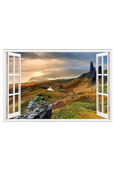 BV Autocolant decorativ, fereastră 3D, peisaj montan, 85 cm