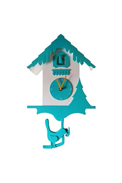 BV Wall pendulum clock shaped like a house, Forest style, Blue, 30 cm