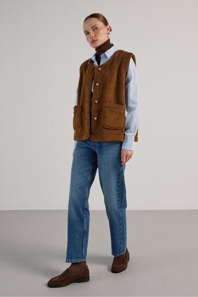 minaaise Γυναικείο βελούδινο γιλέκο Camel 30049