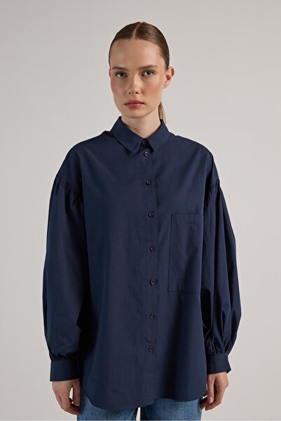 minaaise Дамска тъмносиня плисирана риза с големи джобове 30062