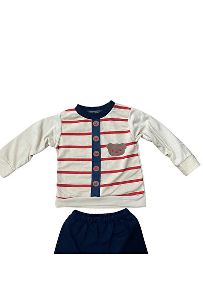 OEM Βρεφικό βαμβακερό σύνολο, πολύχρωμη μπλούζα και παντελόνι, κόκκινες ρίγες...