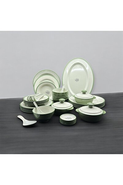CC Luxury melamine dinner set, 40 pieces, for 6 people, two-tone olive/white