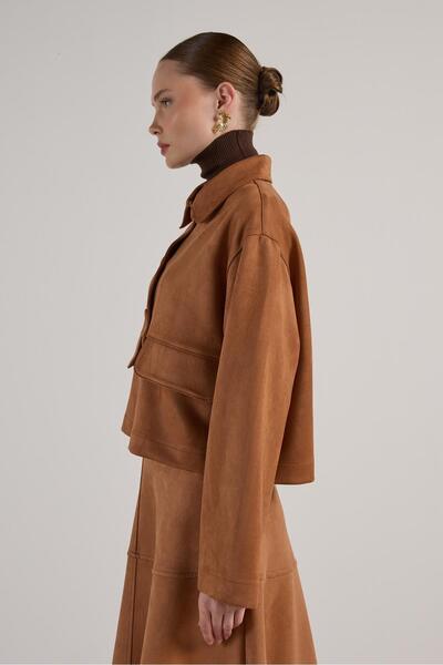 minaaise Jachetă scurtă din piele intoarsa pentru femei, maro, 30042