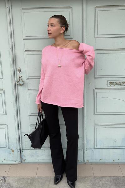 CHUBA Women's Soft Textured Comfortable Fit Boat Neck Knitwear Sweater Pink 25W3015