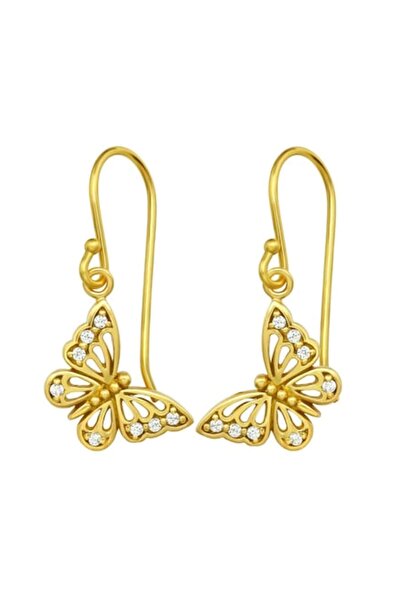 BV Cercei din argint, placați cu aur de 14k, fluture cu cristale de zirconiu alb, BV40129