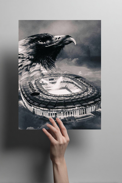 Genel Markalar Kartal Stadyum Metal Poster - Siyah Beyaz Dekoratif Duvar Tablosu