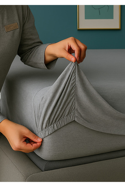 Navessa Home Collection Gri Lastikli Çarşaf - PAMUKLU, Tek, Çift Kişilik | Üt...