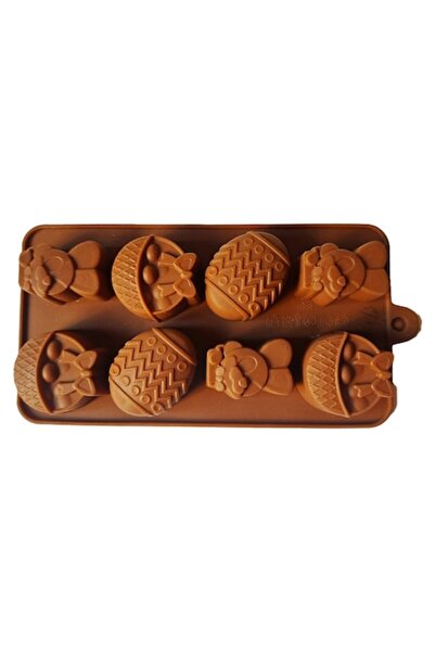 BV Formă de silicon pentru bomboane, 8 cavități, iepuri și ouă, maro, 20 cm