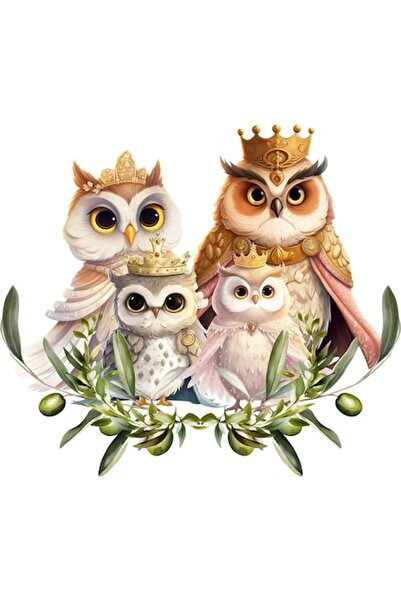BV Autocolant decorativ, Familia Bufniței Regale, Multicolor, 68 cm, 1295STK