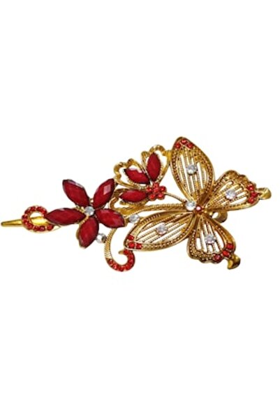 BV Agrafă de păr în formă de fluture, vintage, 13 cm, roșie