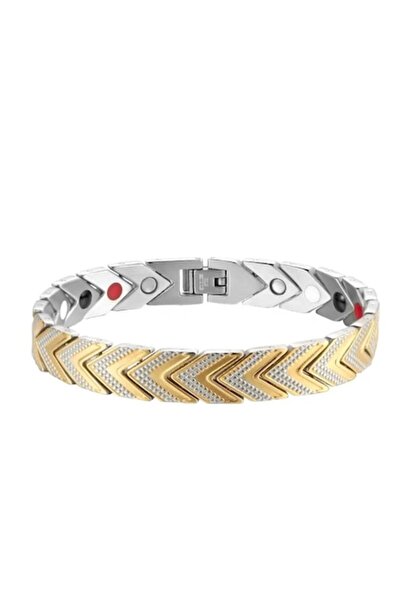 Tessero Brățară magnetică terapeutică, design triunghiular cu solzi, oțel inoxidabil, placată cu aur de 18K