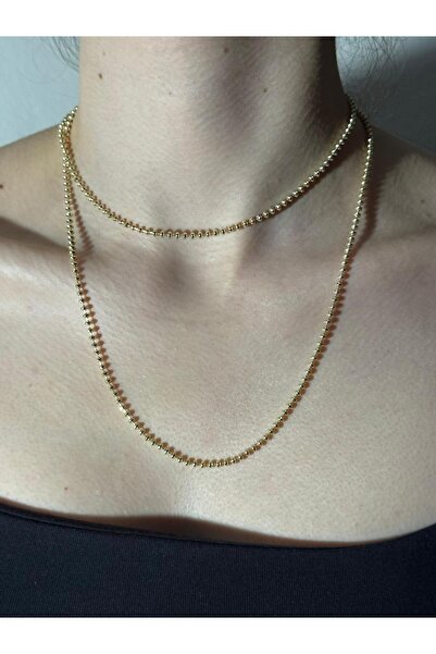 Sirena Accessories 2 Katlı Gold Ball Shine Çelik Kolye