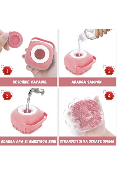 ADLUMUS Perie spalat animalute de companie, ADLUMUS, Peri Silicon, Multifunctionala, Rezervor sampon, Roz