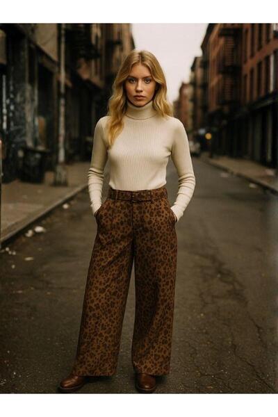 Zekids Girl's Leopard Print Suede Wide Leg Design Trousers