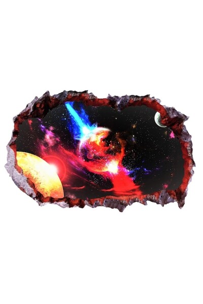 BV Autocolant decorativ, 3D, gaură în perete, Planetă, 85 cm