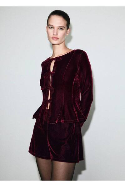 MANGO Woman Bağ detaylı kadife bluz