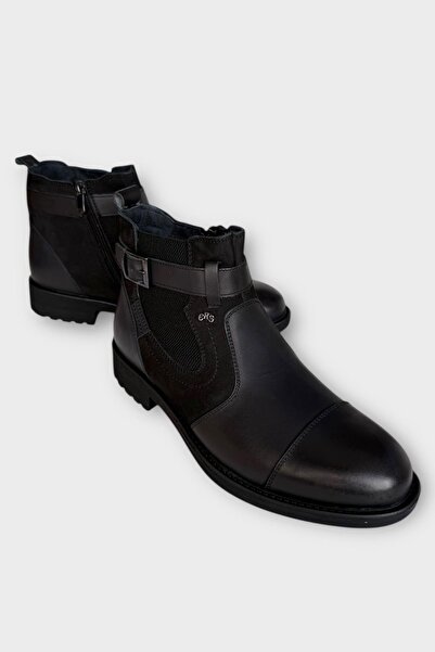 Liger Ανδρικές μπότες από γνήσιο δέρμα με λεπτομέρεια με φερμουάρ ΜΑΥΡΟ