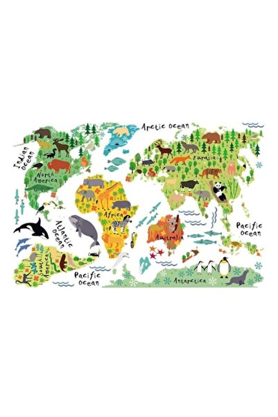 OEM Εκπαιδευτικό αυτοκόλλητο για παιδιά - κινούμενος χάρτης του κόσμου με ζώα
