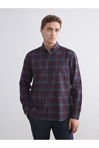 LC Waikiki SOUTHBLUE κανονική εφαρμογή μακρυμάνικο καρό ανδρικό πουκάμισο