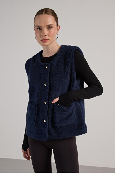 minaaise Жіночий синій плюшевий жилет 30049