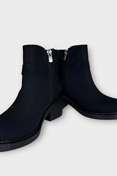 Liger Γυναικείες μπότες με φερμουάρ με λεπτομέρεια με αγκράφα ΧΟΝΤΡΟ ΤΑΚΟΥΝΙ ΜΑΥΡΟ - ΚΑΤΑΠΟΥΤΟ