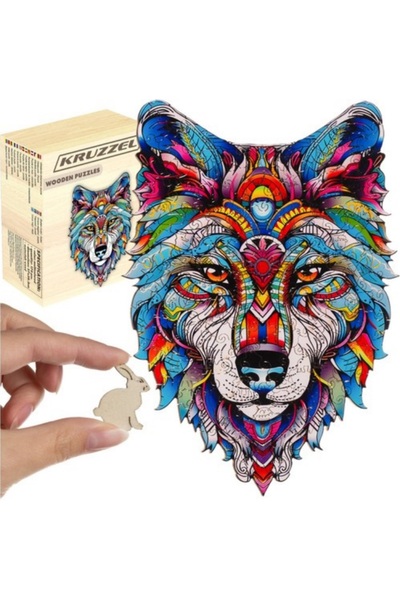 KRUZZEL Puzzle din lemn pentru copii, model lup