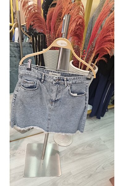 Bisou Taş Detay Premium Kalite Kot Etek