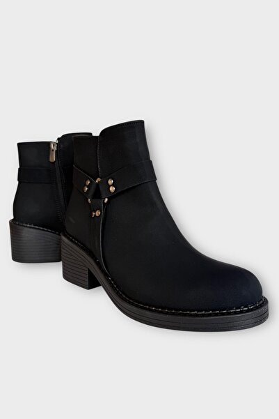 Liger Γυναικείες μπότες με φερμουάρ με λεπτομέρεια με αγκράφα ΧΟΝΤΡΟ ΤΑΚΟΥΝΙ ΜΑΥΡΟ - ΚΑΤΑΠΟΥΤΟ