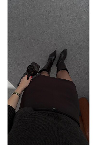 HAZELANNA Fusta scurtă maro amar cu curea