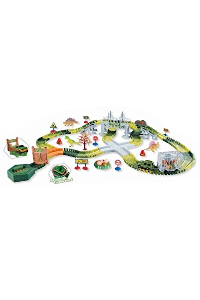 ALIBIBI Dinosaur Race Track, 240 pieces, lights, includes cars and dinosaurs
