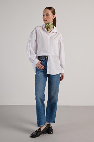 minaaise Дамска бяла плисирана риза с големи джобове 30062