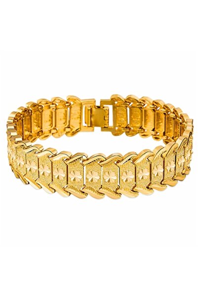 Tessero - Brățară bărbătească cu legături, placată cu aur de 24K, lățime 16 mm, 20 cm, închidere cu clip, aurie