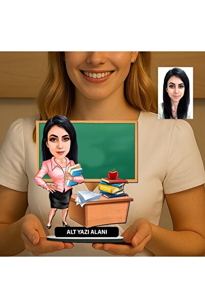 MK Sanart Öğretmenler Günü Hediyesi, Kişiye Özel Karikatür Kadın Öğretmen Mas...