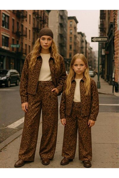 Zekids Girl's Leopard Print Suede Wide Leg Design Trousers