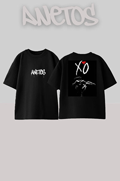 Anetos The Weeknd 21 Design Back cu imprimeu Bumbac Negru supradimensionat tr...