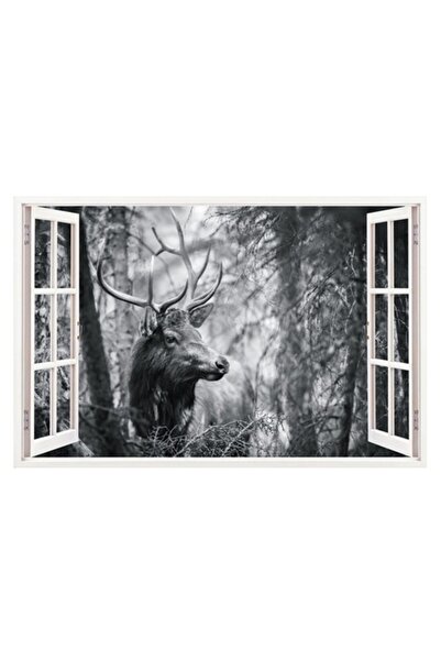 BV Autocolant decorativ, fereastră 3D, cerb, 85 cm, 314STK