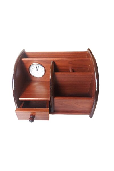BV Wooden desk ornament with clock, Brown, 20 cm, 3560DX
