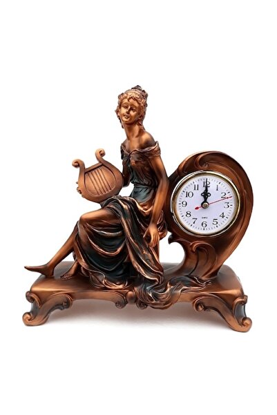 BV Resin decoration depicting a girl with a lyre and clock, 28 cm, 634E