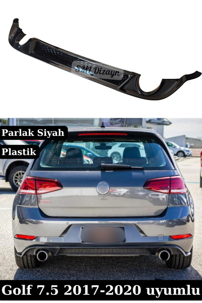 SML Dizayn 2017-2018-2019-2020 Golf 7.5 Gti Difüzör Difizör Arka Ek Parlak Siyah Plastik İthal