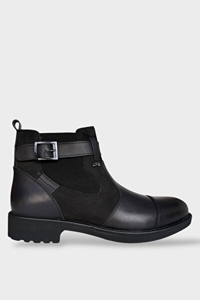 Liger Men's Genuine Leather Zippered Band Detailed Boots Black