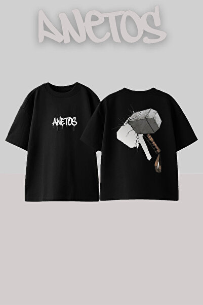 Anetos Rucsac Thor Cekic Design cu imprimeu Bumbac Negru supradimensionat tricou