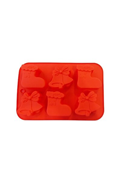 BV Силиконова форма, 6 гнезда - Зимна тематика - за торти или мъфини - Червен...