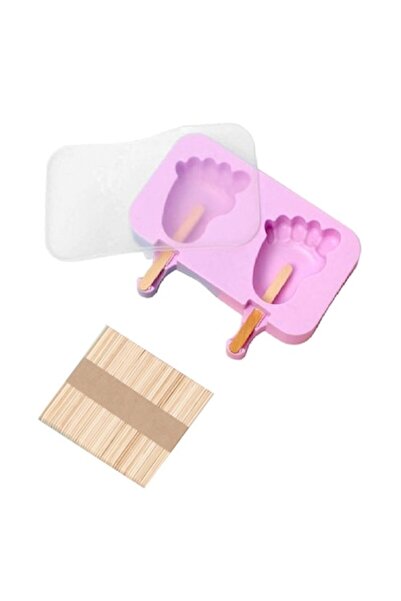 BV Silicone ice cream mold, children's foot, 2 cavities with silicone lid, Pink, 20 cm