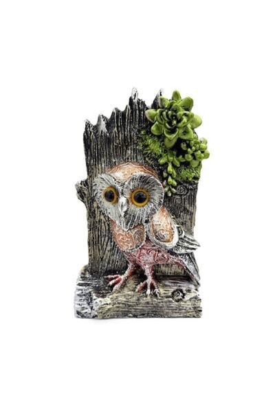 BV Owl statuette sitting on a wooden log, 15 cm