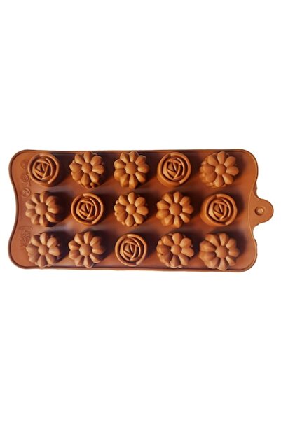 BV Formă de silicon pentru bomboane, 15 cavități, formă de floare, maro, 21 cm