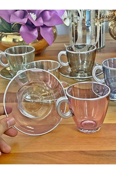 P&ORA PREMIUM KITCHEN PRODUCTS Aqua Cup Set 12 Pieces for 6 People Silver Gilded Tea Set Coffee Set Gift Glass