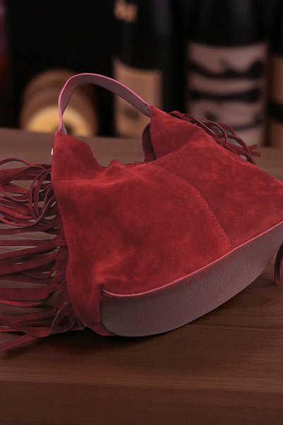 HFKY Women's Burgundy Suede Hobo Shoulder Bag. Puppy Handbag.