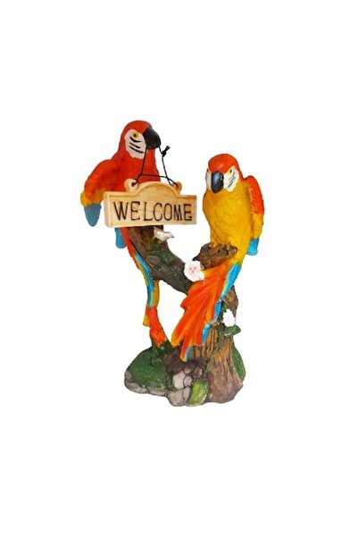 BV Figurină decorativă - Papagali pe o creangă, „Bun venit”, portocaliu, 18 cm
