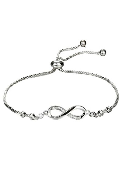 Tessero women's delicate adjustable bracelet with infinity charm, zirconia, 18K gold plated, silver